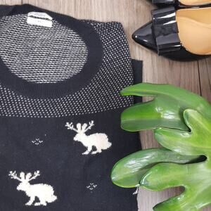 Madewell Wallace, navy and white bunny with antlers printed sweater sz XS